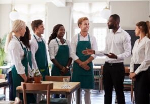 a restaurant team having a meeting