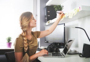 a person working in a clean office space