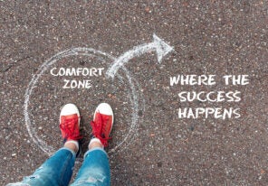 a photo implying success happens when you step outside your comfort zone