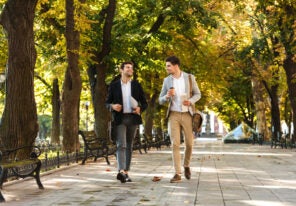 two young businessmen out for a walk