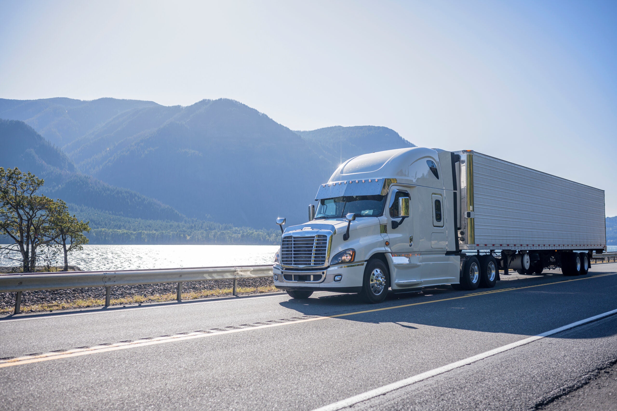 a transport truck in transit