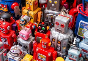 a collection of vintage robot toys