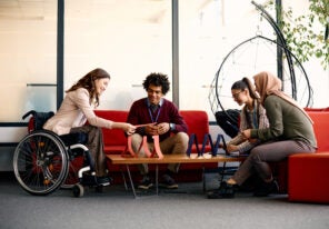 a picture of an office interior with an emphasis on inclusion in the workplace