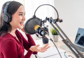 a podcaster working from her home