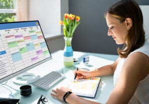 an editor checking her calendar