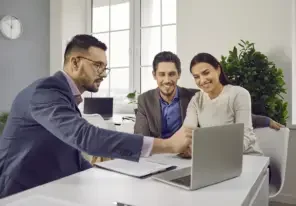 a business owner talking with customers