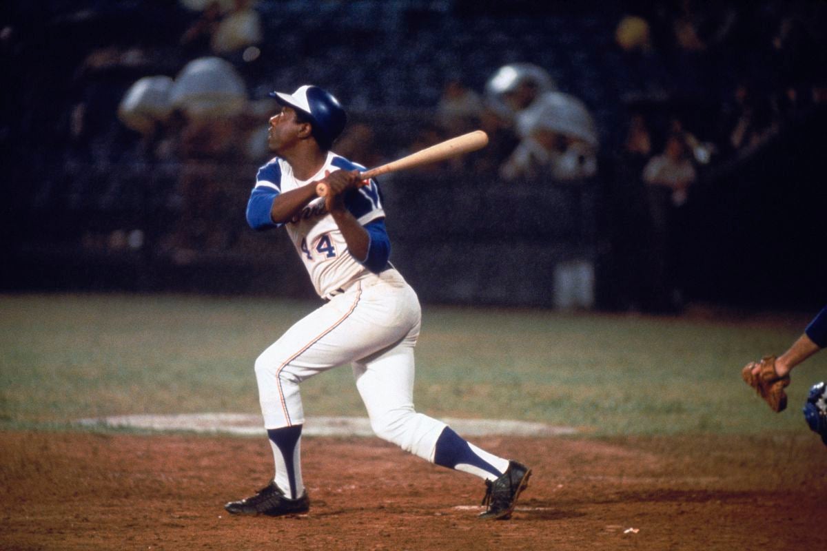 Hank Aaron hitting homerun